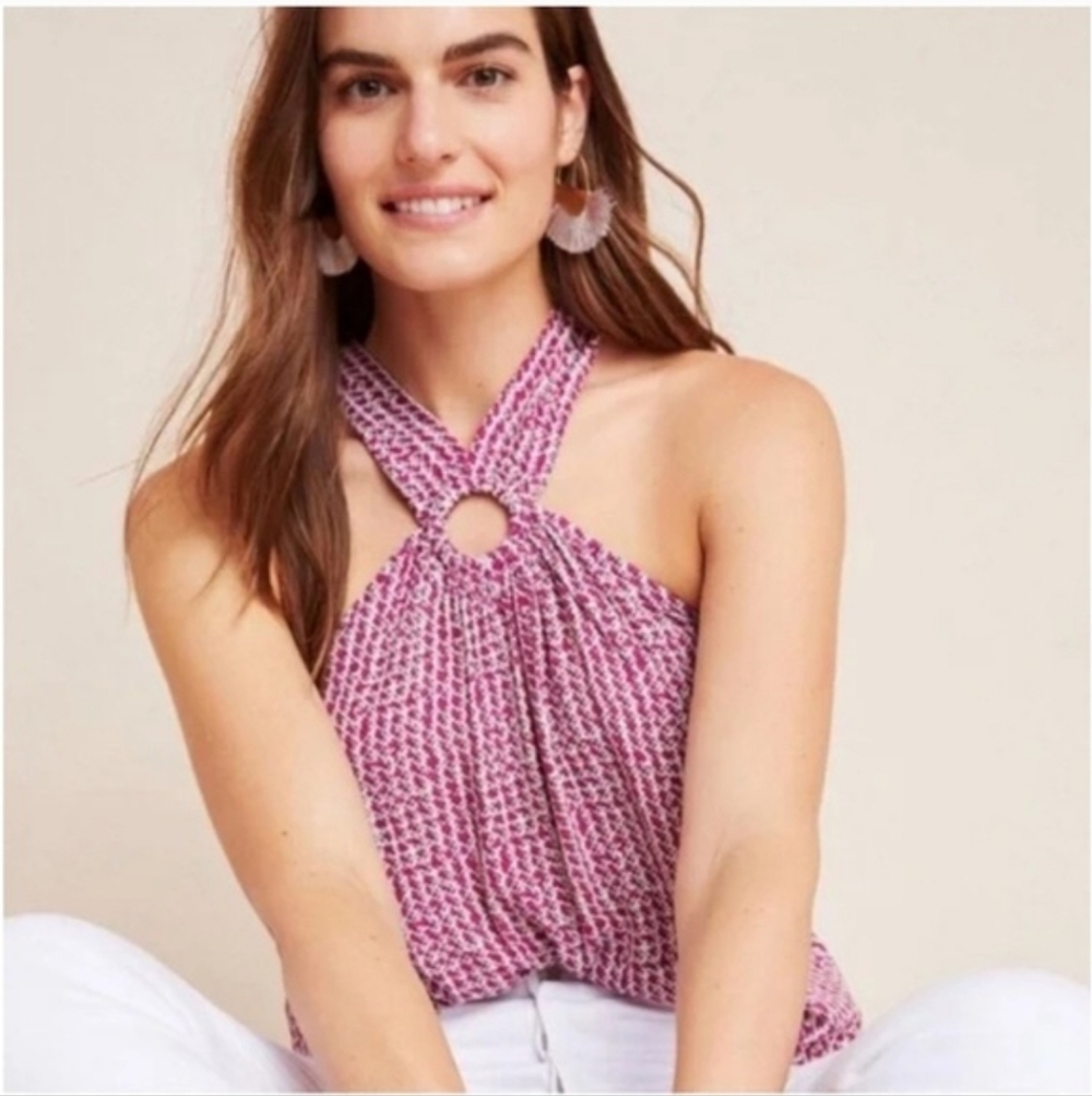 Maeve Anthropologie Mica Sleeveless Halter Blouse Top Sz 10 Cruise Vacation